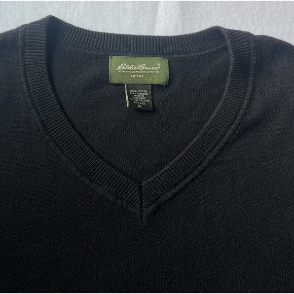 Eddie Bauer V-Neck Sweater Mens XL Black Cashmere Blend Soft Cozy Preppy Casual - Picture 6 of 14